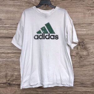 Adidas 90s Vintage Logo T Shirt White Green USA Made Cotton Mens L